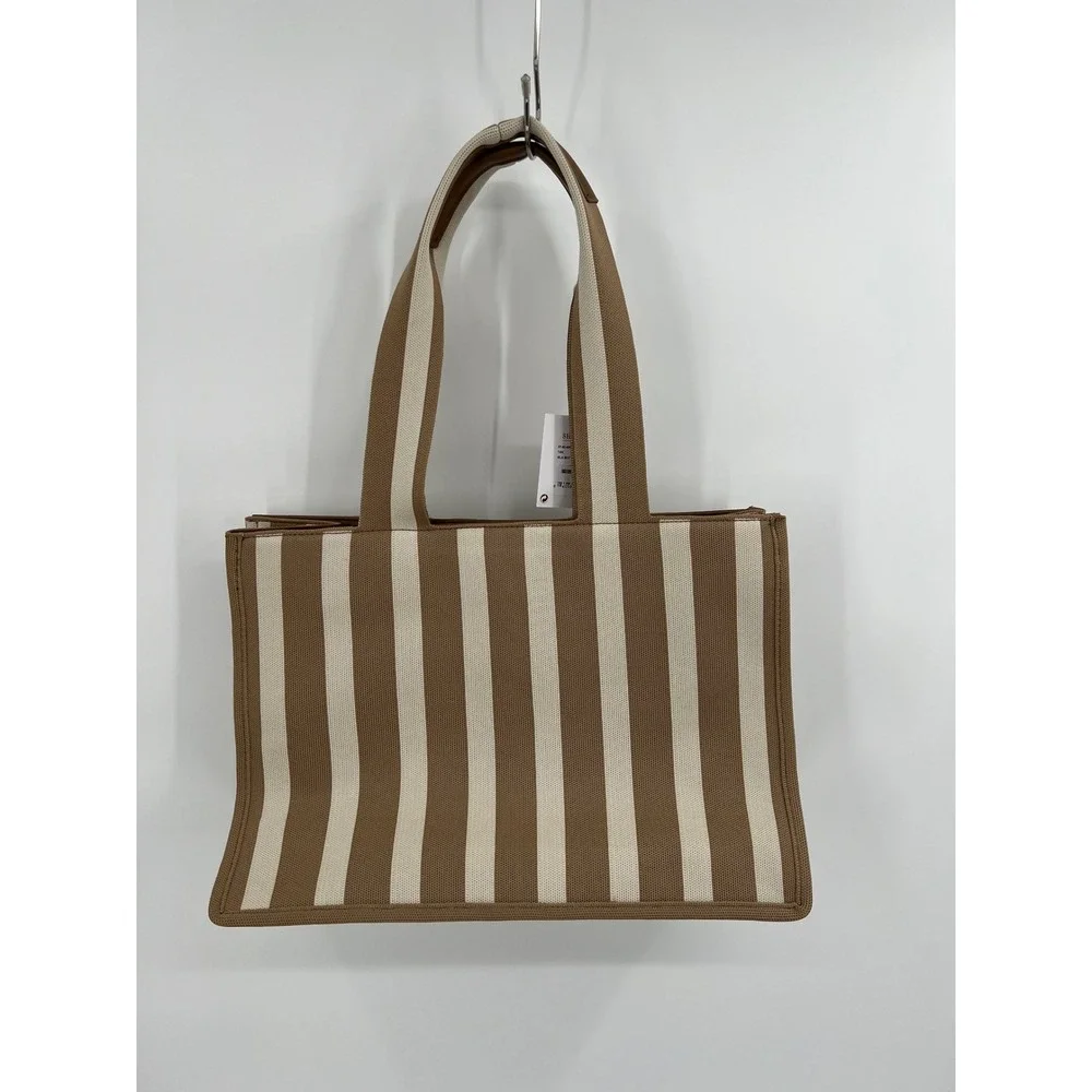 Shiraleah Chicago Isla Boxy‎ Tote Bag Tan Cream Striped Canvas NWT Beach Summer